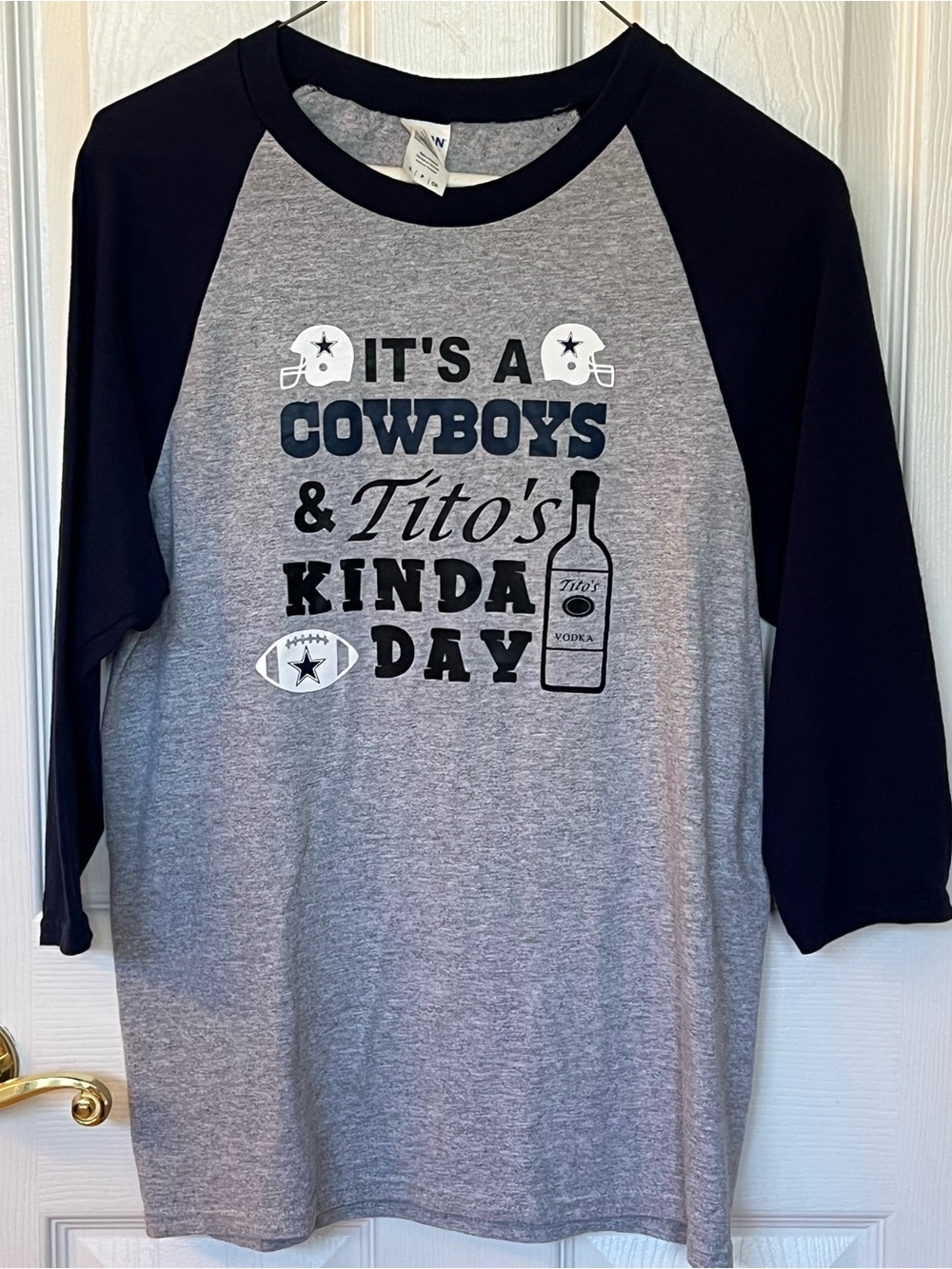 Gildan Gray & Black Raglan Long Sleeve Tee - Cowboys & Tito's Graphic